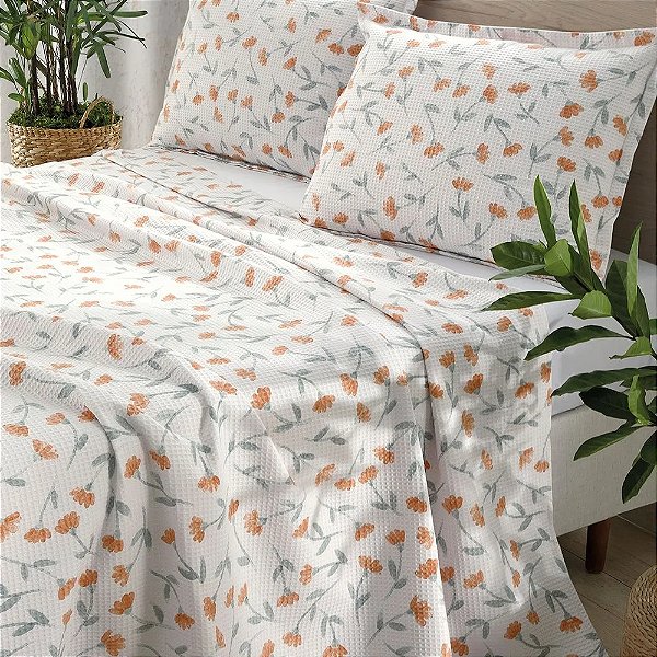 Kit de Colcha Casal Piquet Favo Flora - Döhler