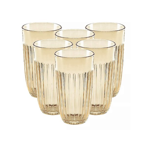 Jogo de Copos de Vidro Athena Dourado - 6 Peças - 400ml - Wincy