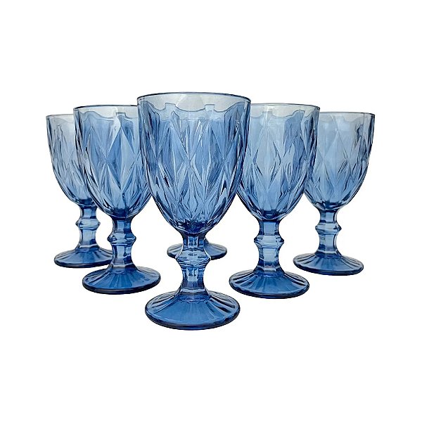 Jogo de Taças Diamante Azul - 330ml - 6 Peças - Class Home