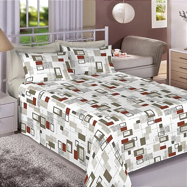 Jogo de Cama Premium Linea Casal Quadros - 180 Fios - Estamparia