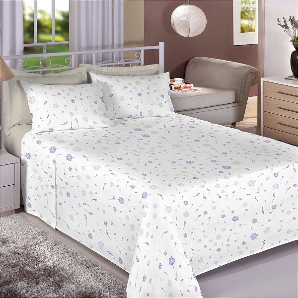Jogo de Cama Premium Casal Alfazema - 150 Fios - Estamparia