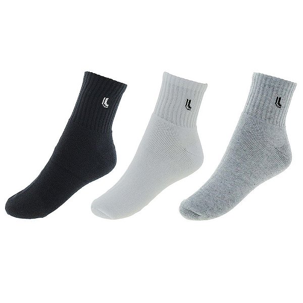 Kit Meia Sport Cano Médio - Branco, Cinza e Preto - 3 Pares - Lupo