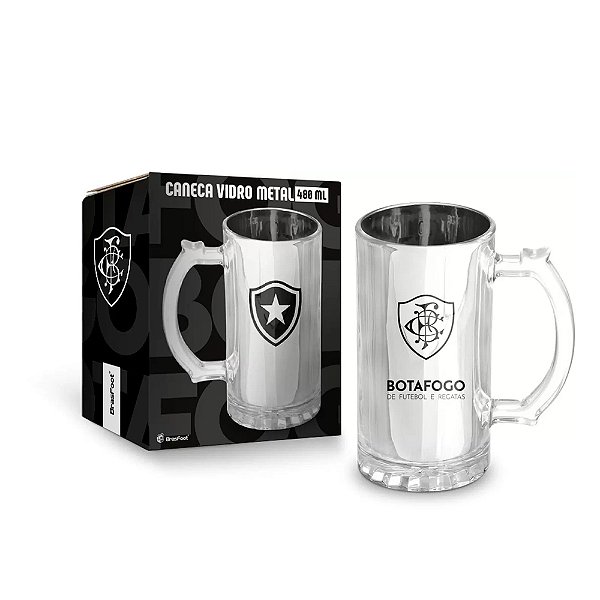Caneca de Vidro Metalic Botafogo - 480ml - Brasfoot