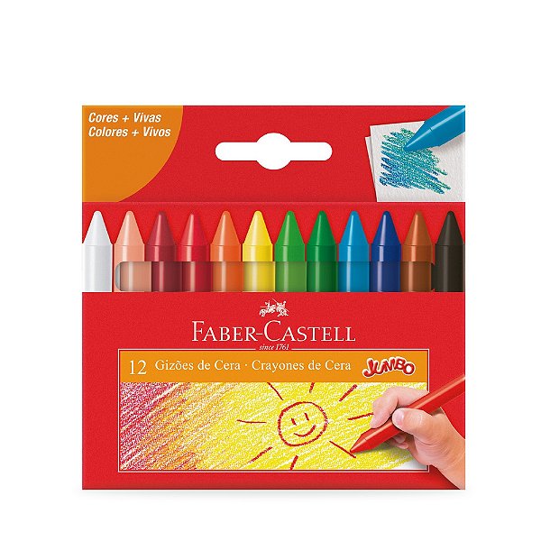 Conjunto de Giz de Cera Jumbo - 12 Cores - Faber-Castell
