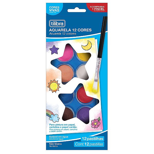 Estojo de Aquarela em Pastilha - 12 Cores - Tilibra