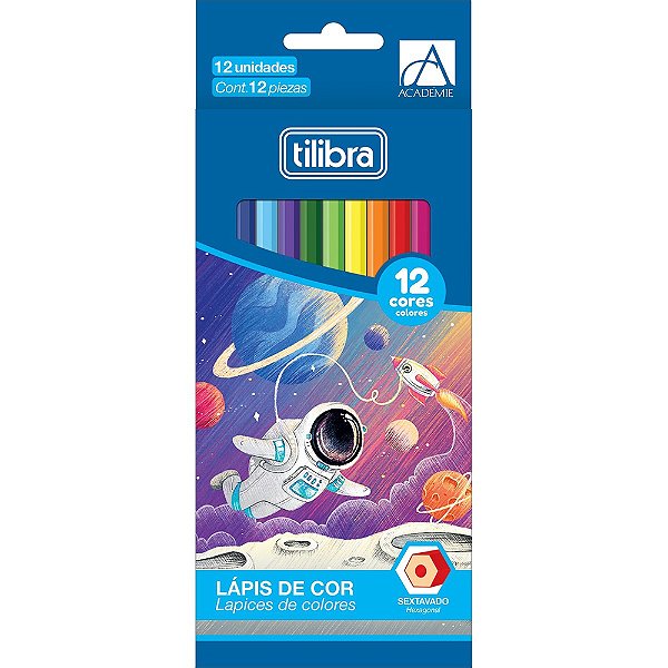 Lápis de Cor Sextavado Académie - 12 Cores - Tilibra