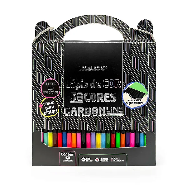 Kit Lápis de Cor Carbon Line Redondo - 50 Cores - Leo&Leo