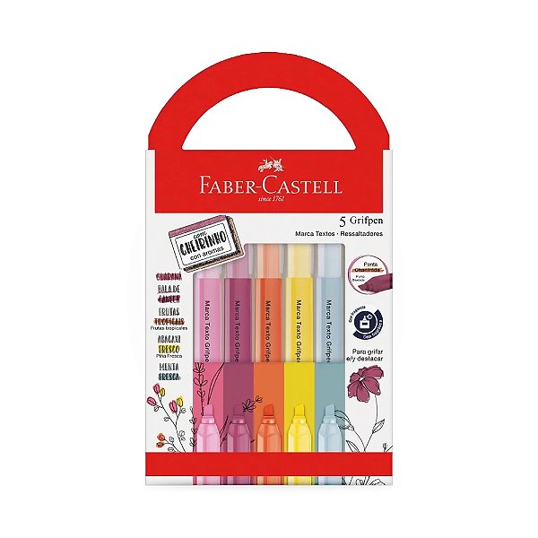 Kit Marca Texto Grifpen com Cheirinho Revigora e Energiza - 5 cores - Faber Castell