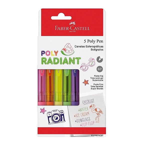 Canetas Esferográficas Poly Radiant - 5 Unidades - Faber Castell