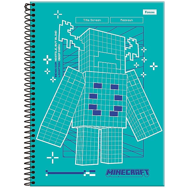Caderno Capa Dura Universitário Minecraft Deep Dark - 80 Folhas - Foroni
