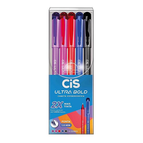Conjunto de Canetas Esferográficas Ultra Bold - 5 Cores - Cis
