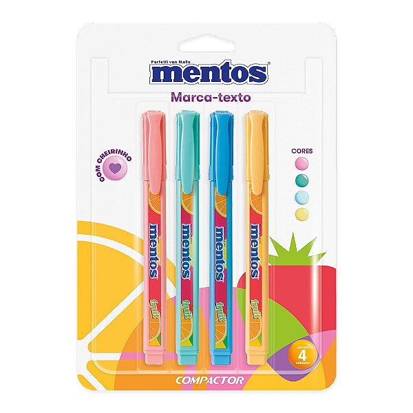 Conjunto de Marca-Texto Destaq Mentos - 4 Cores - Compactor