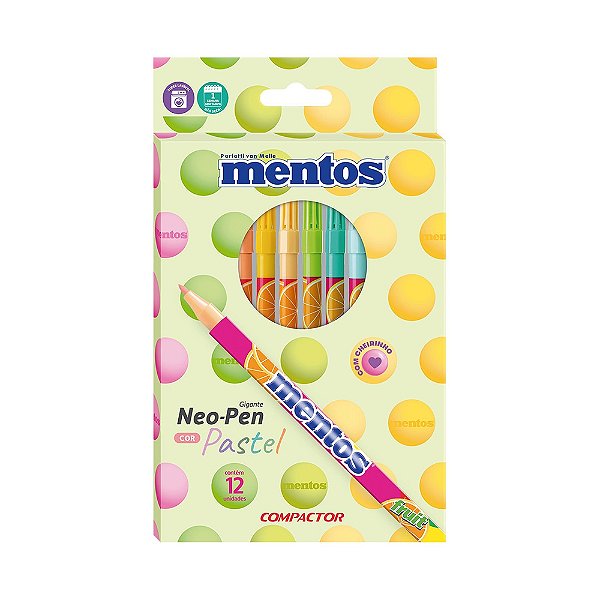 Conjunto de Canetinhas Hidrográficas Mentos - 12 Cores - Compactor