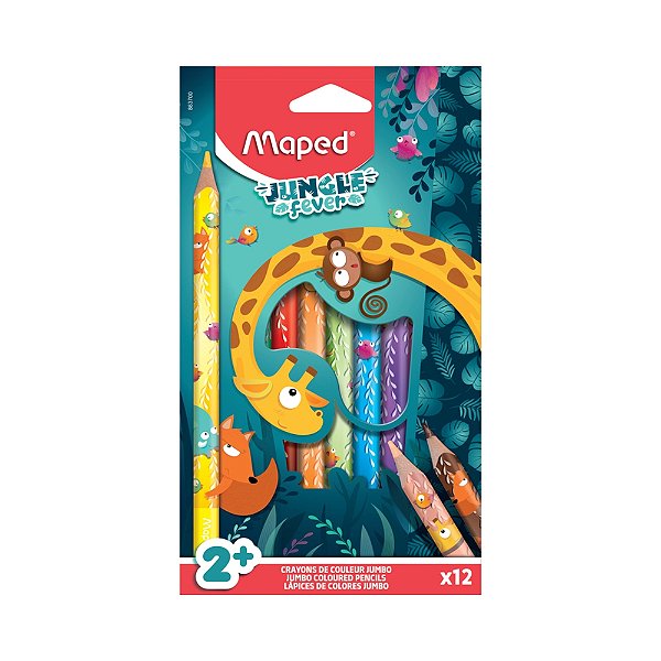 Lápis de Cor Jungle Fever Jumbo - 12 Cores - Maped