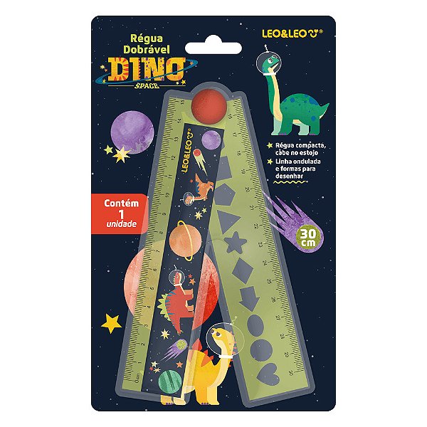 Régua de Plástico Dobrável 15cm/30cm Dino Space - Leo&Leo