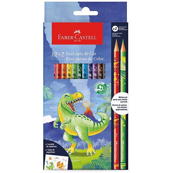 Kit Lápis de Cor EcoLápis Dino - 12 Cores + 2 Cores Misturinhas - Faber-Castell