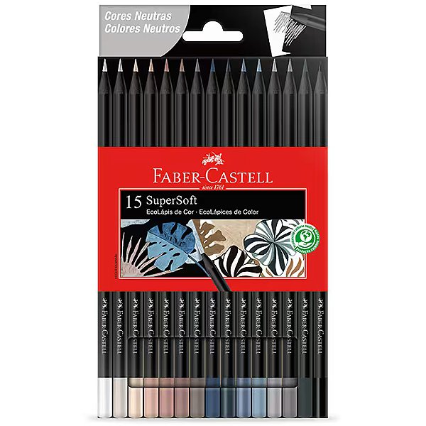 Lápis de Cor SuperSoft Cores Neutras - 15 Cores - Faber Castell