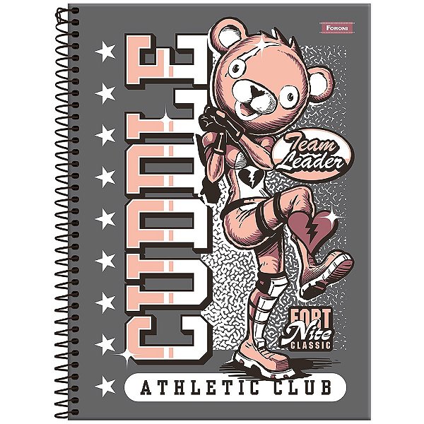 Caderno Espiral Fortnite Urso Team Líder - 160 Folhas - Foroni