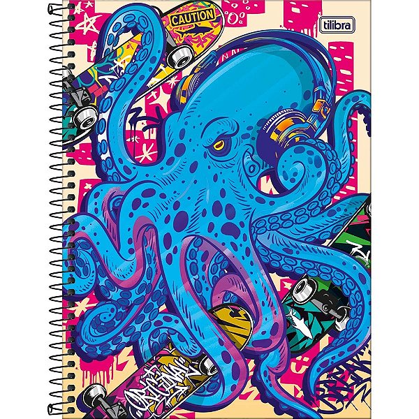 Caderno Espiral 4-Fun - Polvo Skatista - 80 Folhas - Tilibra