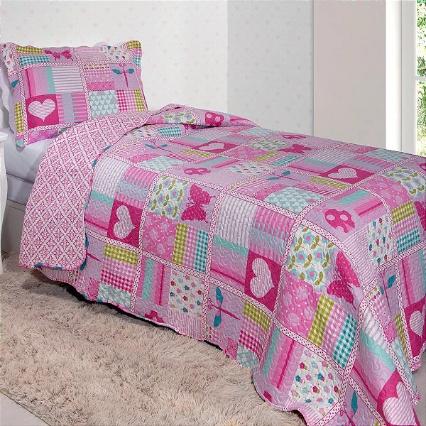 Jogo de Colcha Patchwork Teen - Borboleta - Solteiro - Rozac