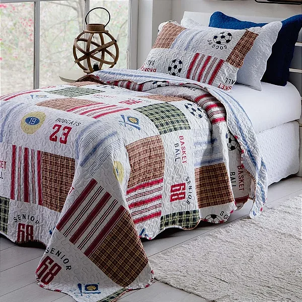 Jogo de Colcha Patchwork Teen - Sports - Solteiro - Rozac