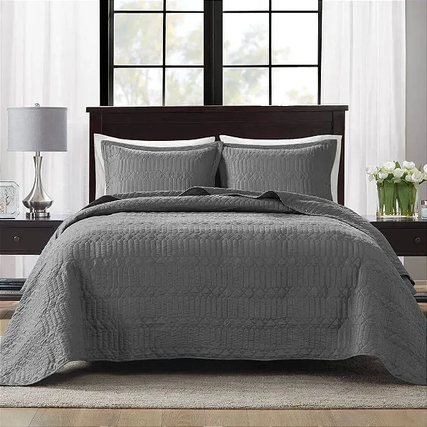 Jogo de Colcha Siena Attuale King - Grafite - 3 Peças - Corttex