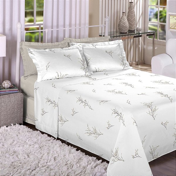 Jogo de Lençol Trésor 300 Fios Queen - Galhos - 4 Peças - Estamparia