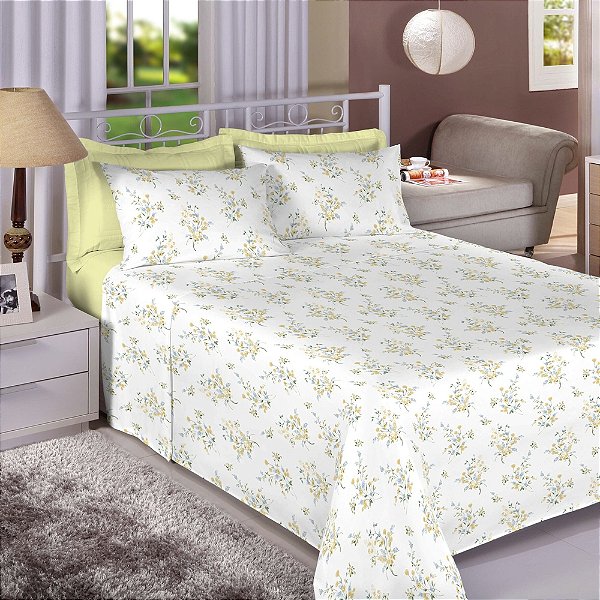 Jogo de Cama Premium Linea Solteiro Flores Amarelas - 180 Fios - Estamparia