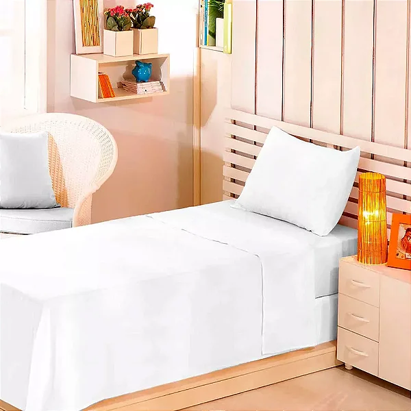 Jogo de Cama Premium Solteiro Branco - 150 Fios - Estamparia