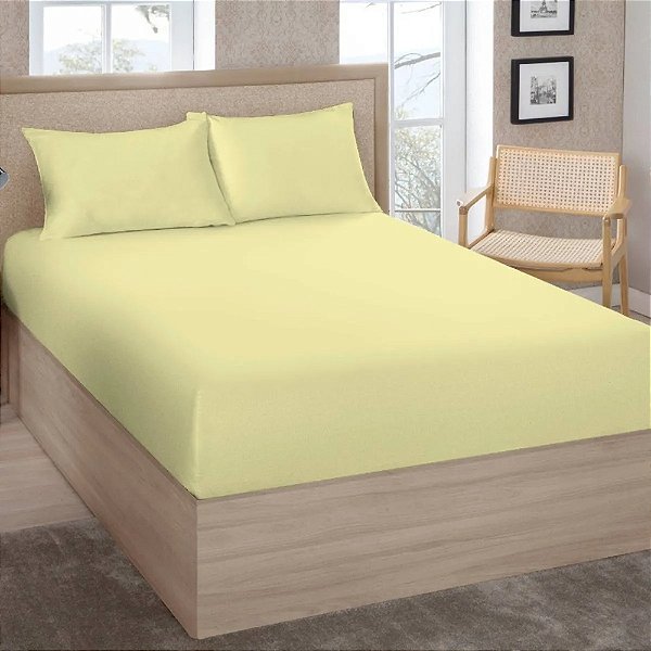 Lençol com Elástico Premium Linea 180 Fios - Casal - Amarelo - Estamparia