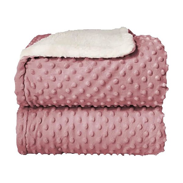 Cobetor Plush com Sherpa Dots - Rosa Antigo - Laço Bebê