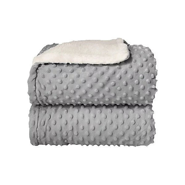 Cobetor Plush com Sherpa Dots - Cinza - Laço Bebê