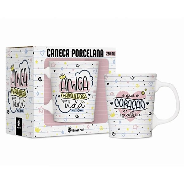 Caneca Porcelana Premium Amiga Maravilhosa - 260ml - Brasfoot