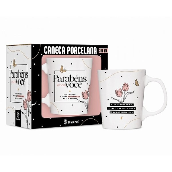 Caneca Porcelana Premium - Parabéns - 260ml - Brasfoot