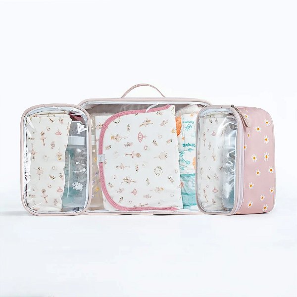 Kit de Nécessaire - Margarida - Rosa - 3 Peças - Hug