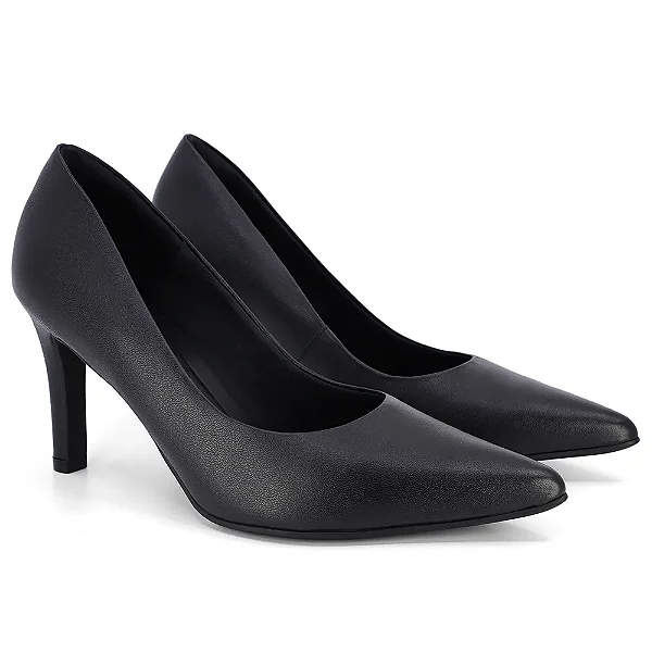 Scarpin Feminino Salto Alto Couro - Preto - Usaflex