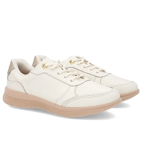 Tênis Feminino Casual Couro - Marfim - Usaflex