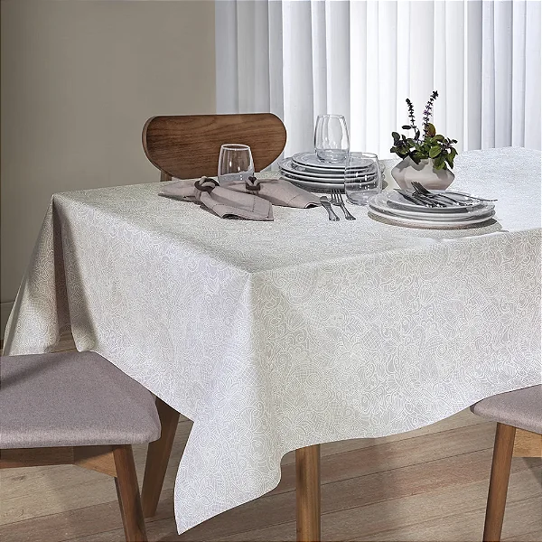 Toalha de Mesa Retangular - Edite Bege - 8 lugares - Döhler Clean