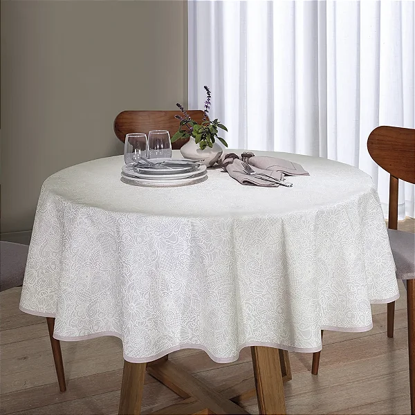 Toalha de Mesa Redonda Athenas 4 Lugares - Edite Bege - Döhler Clean