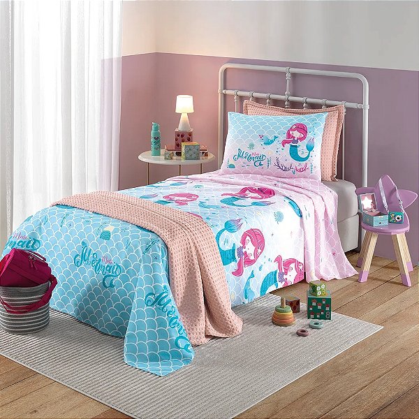 Jogo de Cama Priori Kids Solteiro - Mini Mermaid - 130 fios - Dohler