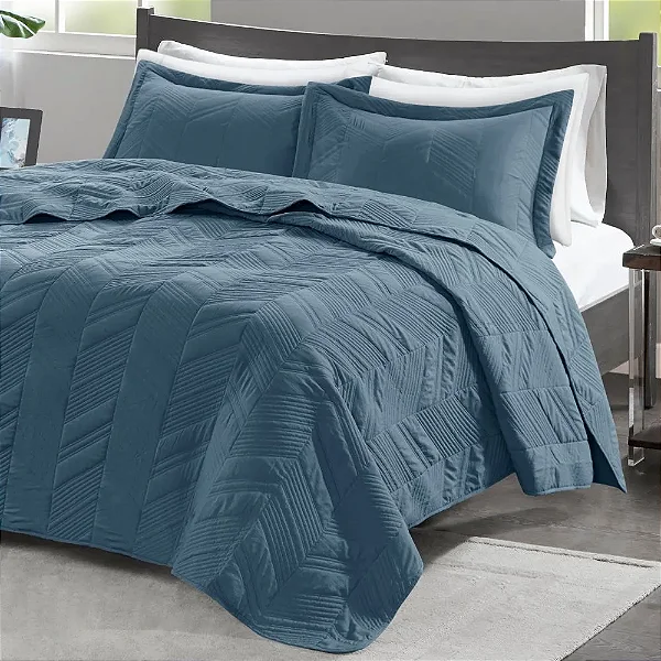 Jogo de Colcha Ouro 300 Fios - Solteiro - 2 Peças - Azul - Corttex