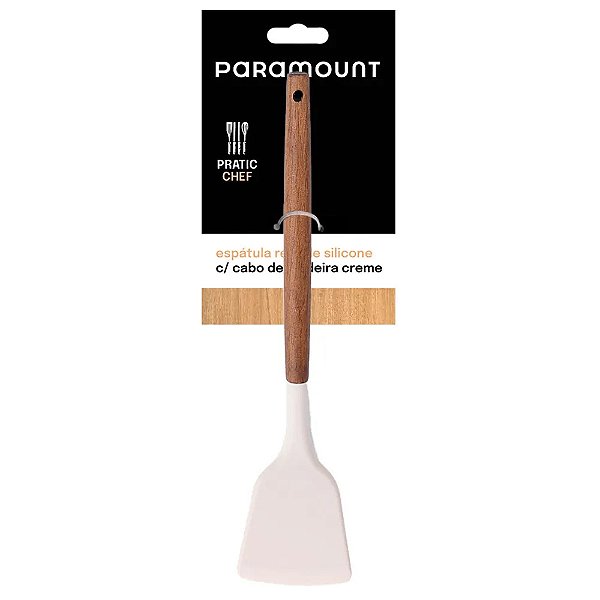 Espátula Reta de Silicone com Cabo de Madeira - Creme- Paramount