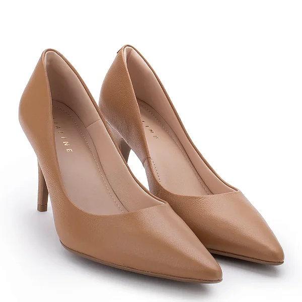 Scarpin Feminino Antoinette Couro Bico Fino - Whisky - Lia Line