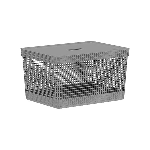 Cesto Organizador com Tampa Grid 20 Litros - Cinza - Ou