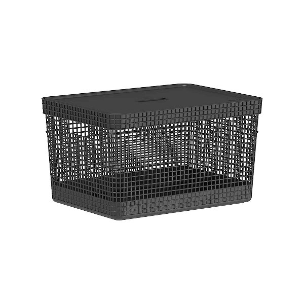 Cesto Organizador com Tampa Grid 20 Litros - Preto - Ou