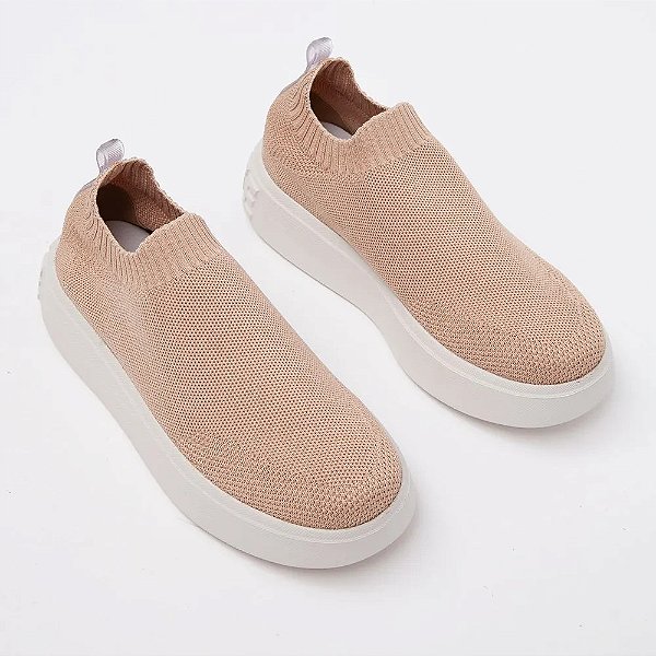 Tênis Feminino Knit Start - Bege - Petite Jolie