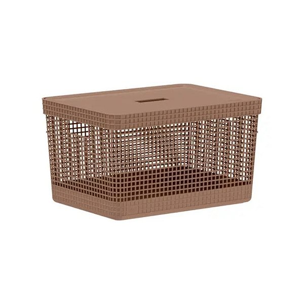 Cesto Organizador com Tampa Grid 8 Litros - Amendoa - Ou