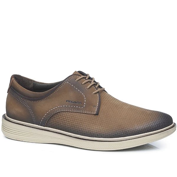 Sapato Masculino Casual Cadarço Couro - Marrom Mascavo - Pegada