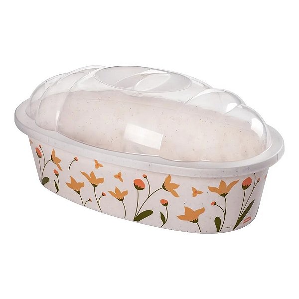 Serve Pão com Tampa Floral - Bege - Plasútil