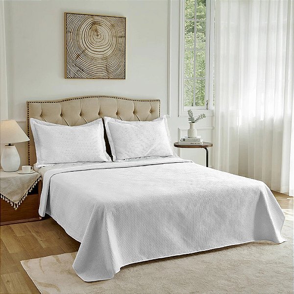 Jogo de Colcha Neo Clássico Diamonds Queen - Branco - 3 Peças - Camesa